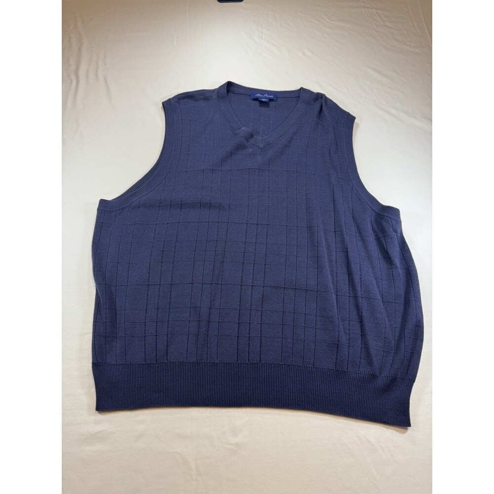 Alan Paine Men’s 1X 100% Silk V-Neck Sweater Vest Blue Textured Knit Pullover